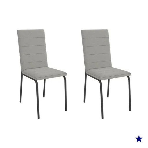 Cadeira Sala de Jantar Amsterdã 2C091 Aço Kit 2 Un Preto/Boucle Cinza -…