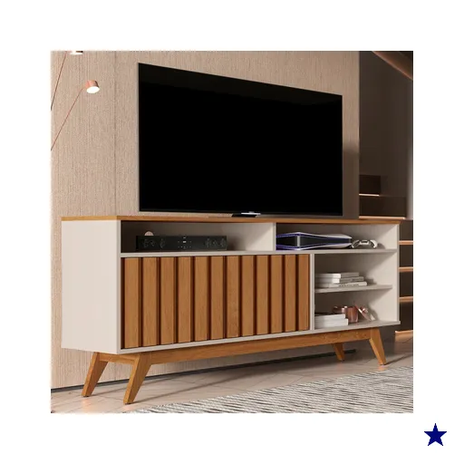 Rack para TV Até 60 Polegadas Hermes 2 Portas Ripado Off White/Freijó - Pnr…