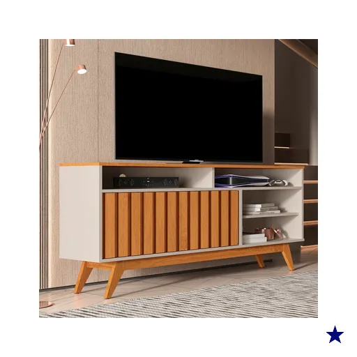 Rack para TV Até 60 Polegadas Hermes 2 Portas Ripado Off White/Nature - Pnr…