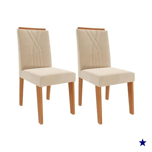Cadeira Sala de Jantar Nicole Kit 2 Un Cinamomo/Suede Nude Bege - Cimol