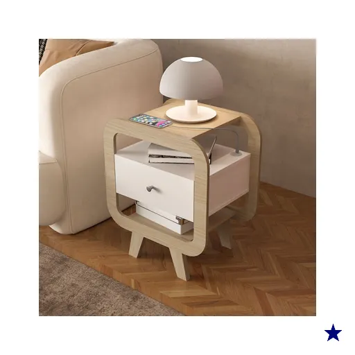 Mesa de Canto Theo 1 Gaveta com Usb Naturale/Branco - Artely