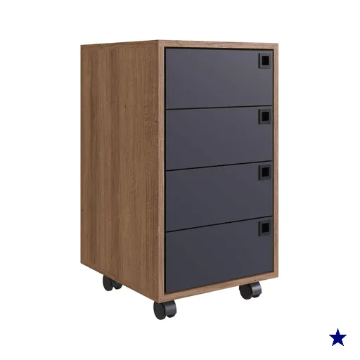Gaveteiro Organizador 4 Gavetas Grafite E Mel 36cm Rodízios Placa E Ponto…