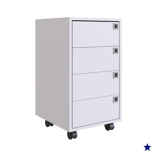 Gaveteiro Organizador Com 4 Gavetas Branco 36x66cm Rodizios Placa e Ponto…