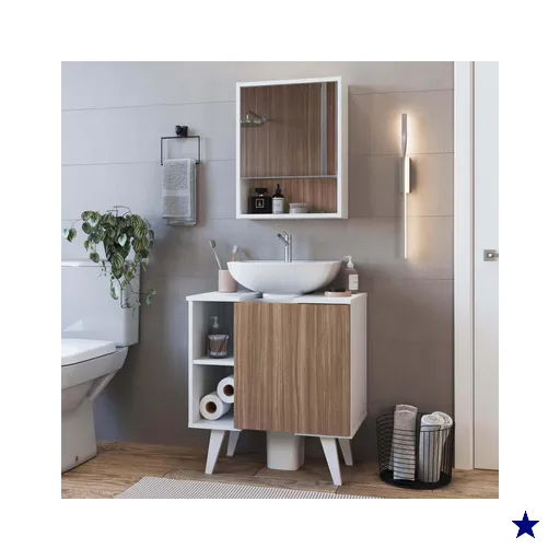 Conjunto Gabinete de coluna 01 Porta e Armário com espelho para Banheiro Slim…
