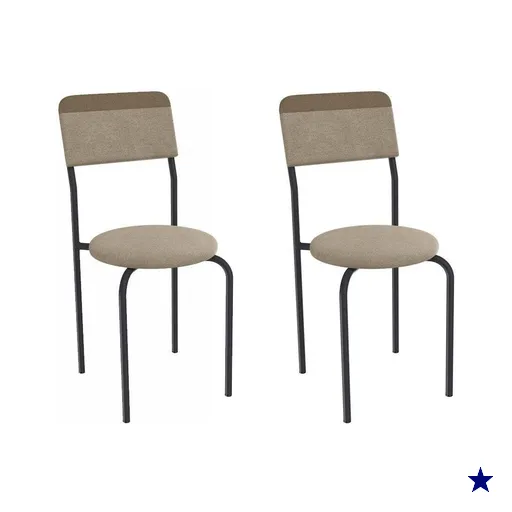 Cadeira Sala de Jantar Mali 2C136PRF Aço Kit 2 Un Preto/Linho Compose Bege -…