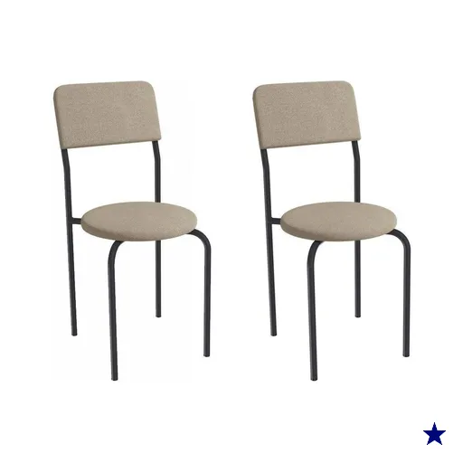 Cadeira Sala de Jantar Mali 2C136PRF Aço Kit 2 Un Preto/Linho Bege Fendi -…