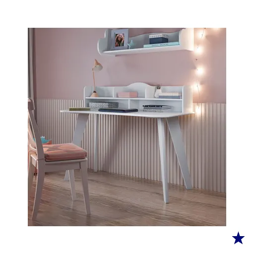 Mesa Escrivaninha Sofia com Prateleira Decorativa 100% Mdf Branco - Pnr Móveis