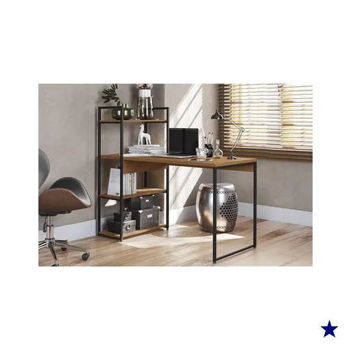 Mesa de Escritório Industrial LI010 c/ 3 Prateleiras Canela/Preto Kappesberg
