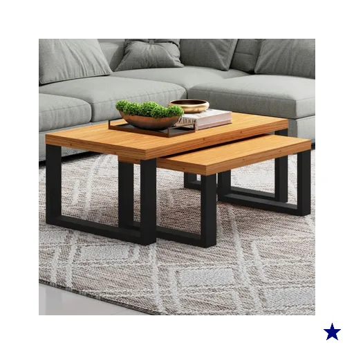Mesa De Centro Industrial Kit 2 Peças 100% Mdf Freijó/preto Fosco F40 - Pradel