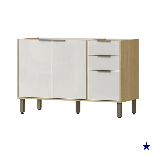 Balcão de Cozinha para Pia 120 Cm Glória 3 Portas 2 Gavetas Castanho/Off…