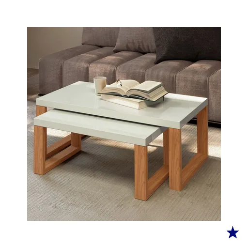 Mesa de Centro Industrial Kit 2 Peças 100% Mdf Off White/Freijó F40 - Pradel
