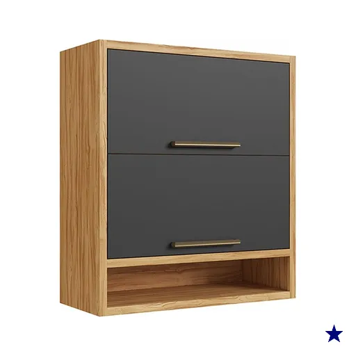 Armário Aéreo Cozinha 80 Cm Syrah 2 Portas 100% Mdf Amêndoa/Cinza - Rio Doce