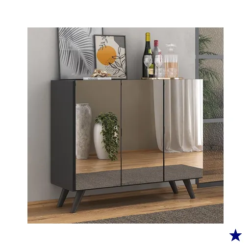 Aparador Buffet 3 Portas com Espelho Retrô Vegas Multimóveis MP1013 Preto