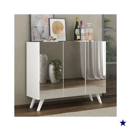 Aparador Buffet 3 Portas com Espelho Retrô Vegas Multimóveis MP1013 Branco