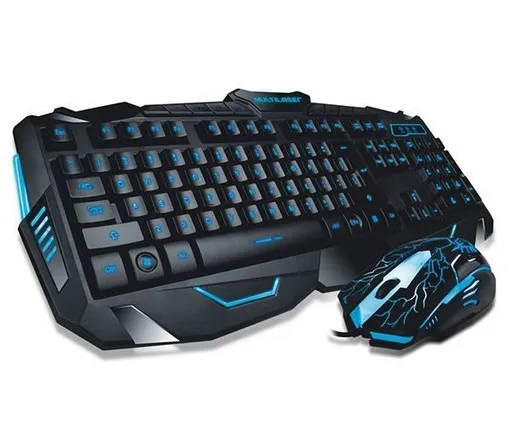 Kit Teclado e Mouse Gamer Multi Lightning USB Preto/Azul, TC195