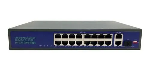 Switch 16 Portas Poe+ 250w + 2 portas Gigabit + 1 SFP 1.25G Hisource F1621gbl-a