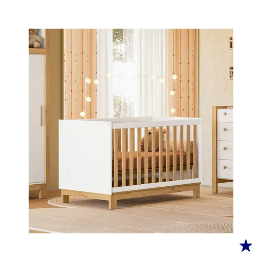 Berço Mini Cama 2 em 1 Q Encanto Branco Acetinado/Freijó - Qmovi