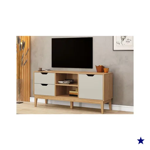 Rack Bancada p/ TV até 55 Pol MB 1096 c/ 2 Gavetas 136cm Mel/Off White -…