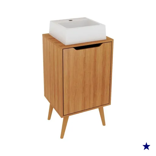 Gabinete 1 Porta Com Cuba Para Banheiro BN3630x41 Amendoa Tecno Mobili