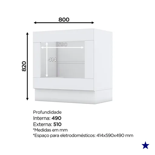Balcao Forno Embutir Tampo Cooktop 80cm Americana Branco Nature Henn