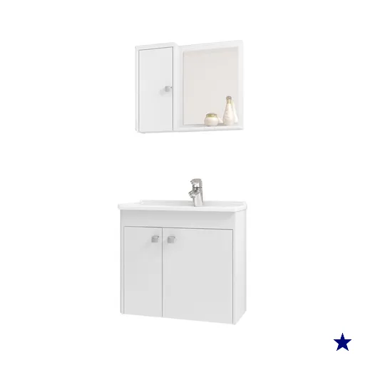 Gabinete Espelheira E Cuba Branca 70cm Munique Branco BECHARA