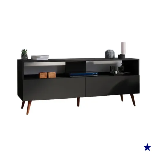 Rack Bancada TV 55 Polegadas 2 Portas BP Siena 136 cm Preto Eratto Moveis