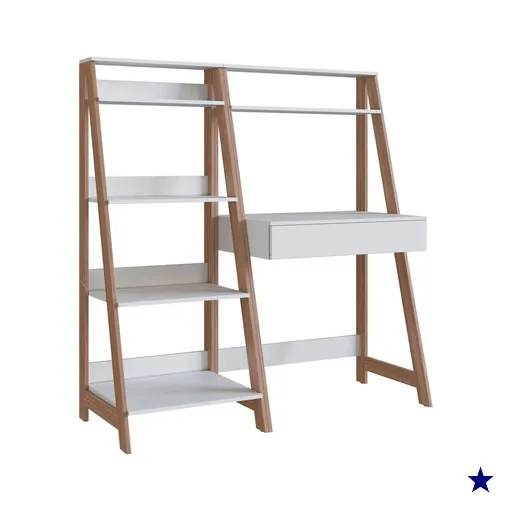 Mesa Escrivaninha e Estante Para Escritorio B94 Branco Montana NOVAM