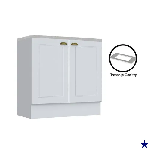 Balcão Cozinha p/Cooktop Americana 2 Portas c/Tampo 80cm Branco - Henn