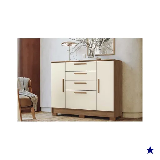 Cômoda de Quarto Pinhais c/ 2 Portas e 4 Gavetas Jatoba/Areia - Santos Andirá