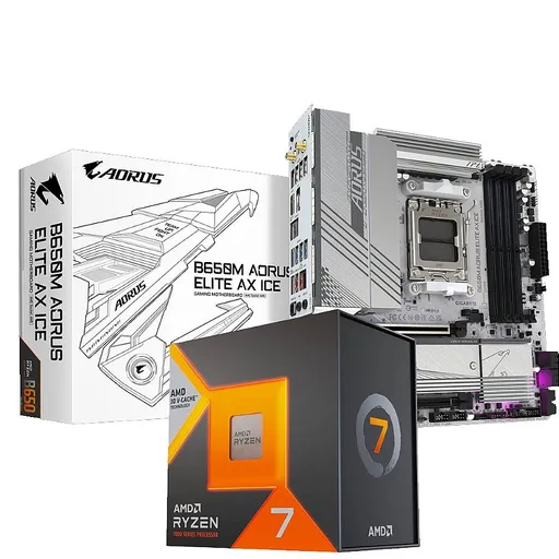 Kit Upgrade AMD Ryzen 7 7800X3D + Placa Mãe Gigabyte B650M AORUS ELITE AX ICE…