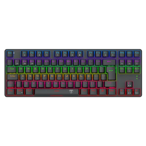 Teclado Mecânico Gamer T-Dagger Bora TKL Rainbow Preto Switch Marrom Hot-Swap…