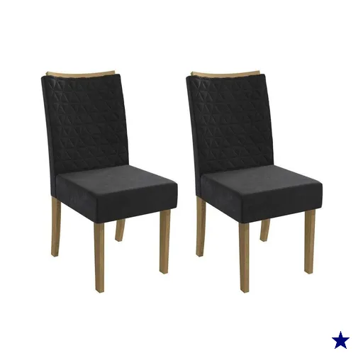 Kit 2 Cadeiras Sala Jantar 2CAD129CN 2 Un Canela/Suede Preto - Kappesberg