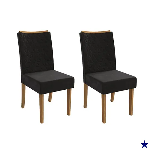 Kit 2 Cadeiras Sala Jantar Rosa 2CAD129 Madeirado 2 Un Canela/Suede Preto -…