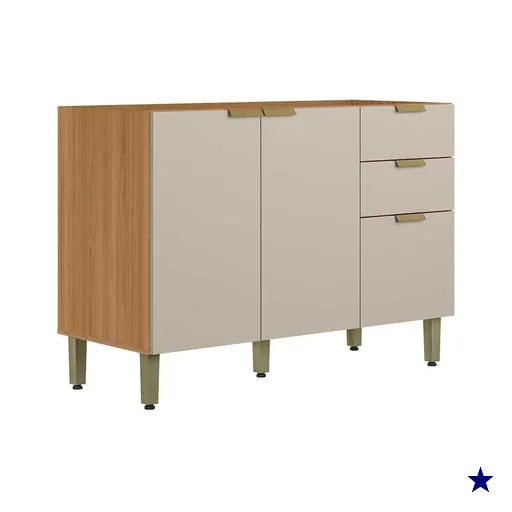 Módulo Cozinha Linea Selene Selene s/Tampo c/2 pta e 3 Gav 120cm Jequitiba/Off…
