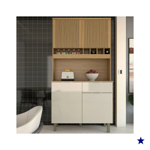 Cozinha Compacta Luz 1 Gaveta 4 Portas 100% Mdf Amêndoa/Off White - Panorama…