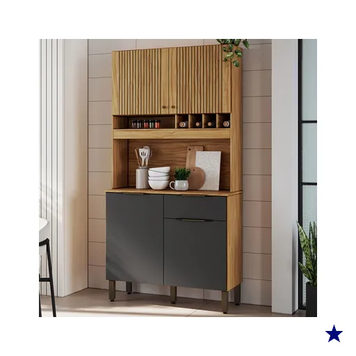 Cozinha Compacta Moscato 1 Gaveta 4 Portas 100% Mdf Amêndoa/Cinza - Rio Doce