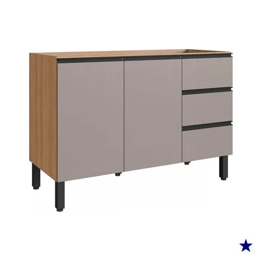 Balcão de Cozinha para Pia 120 Cm 2 Portas 3 Gavetas