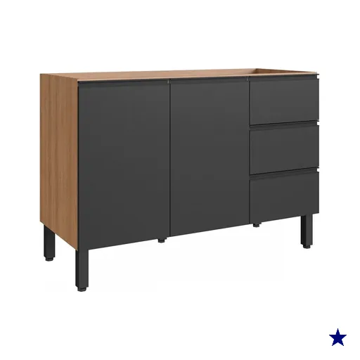 Balcão de Cozinha para Pia 120 Cm 2 Portas 3 Gavetas Cinza