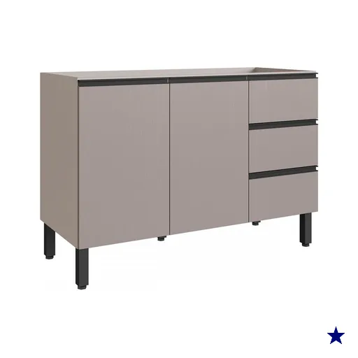 Balcão de Cozinha para Pia 120 Cm 2 Portas 3 Gavetas Marrom