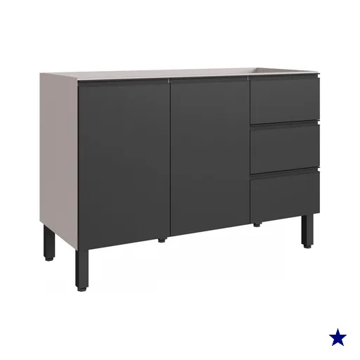 Balcão de Cozinha para Pia 120 Cm 2 Portas 3 Gavetas Cinza 613942