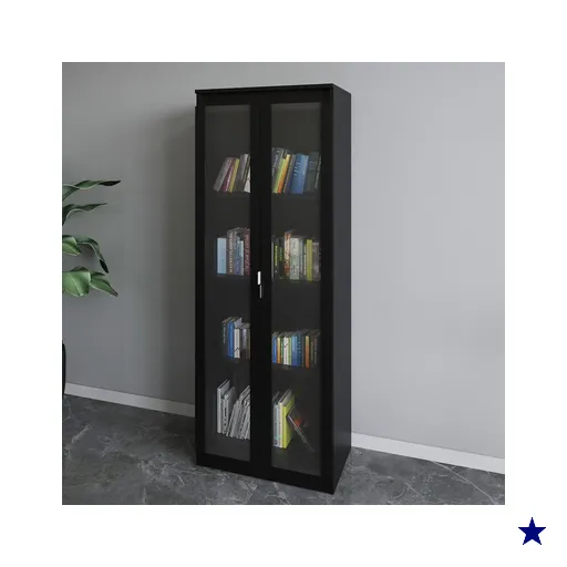 Armário para Escritório 2 Portas 4 Prateleiras com Vidro Me4189 Preto - Tecno…