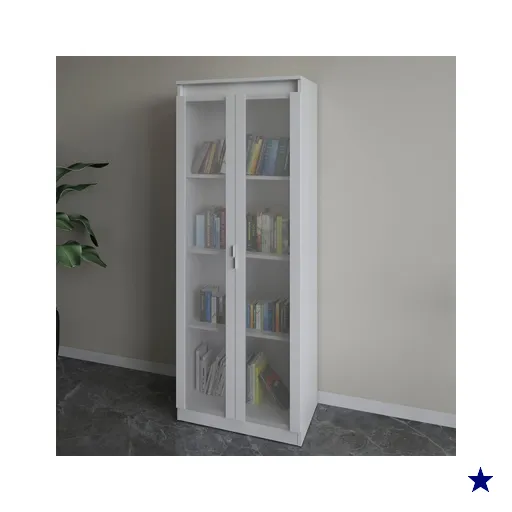 Armário para Escritório 2 Portas 4 Prateleiras com Vidro Me4189 Branco -…