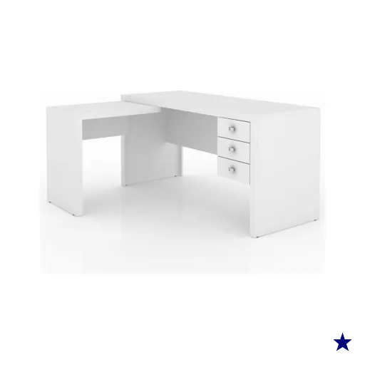 Mesa Escritório De Canto Reversível Com 3 Gavetas Tecnomobili Branco