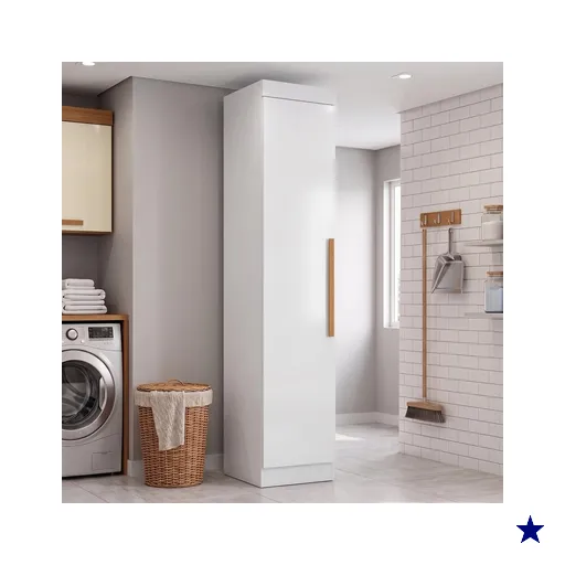 Armário Multiuso para Lavanderia 1 Porta 4 Prateleiras Madrid Branco
