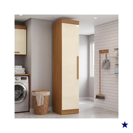 Armário Multiuso para Lavanderia 1 Porta 4 Prateleiras Madrid Madeirado/Off…
