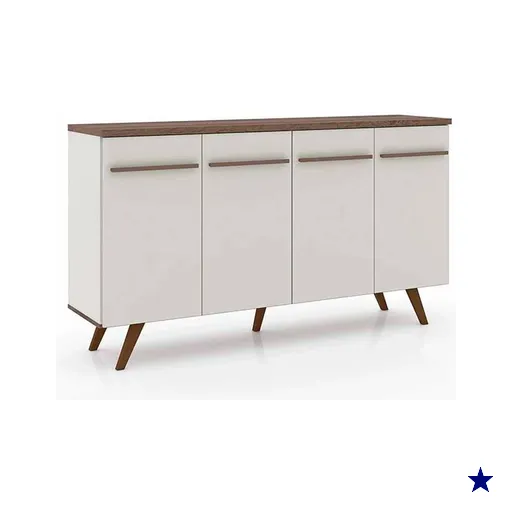 Buffet de Sala Jantar RT3133 4 Portas Off White/Rustico - Movelbento