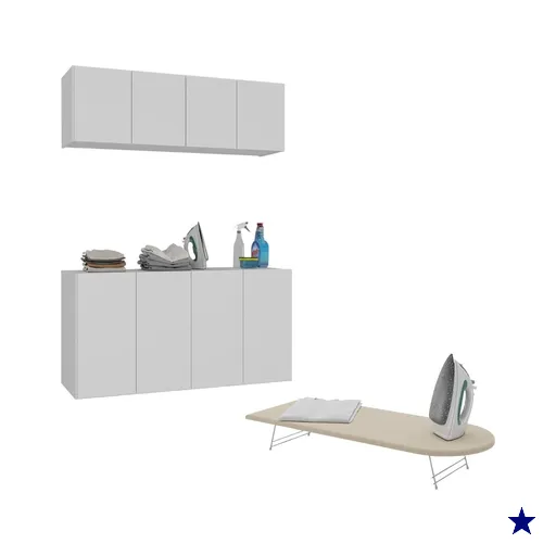 Kit Armário de Lavanderia Aéreo com Balcão e Tábua de Passar 4 Portas…