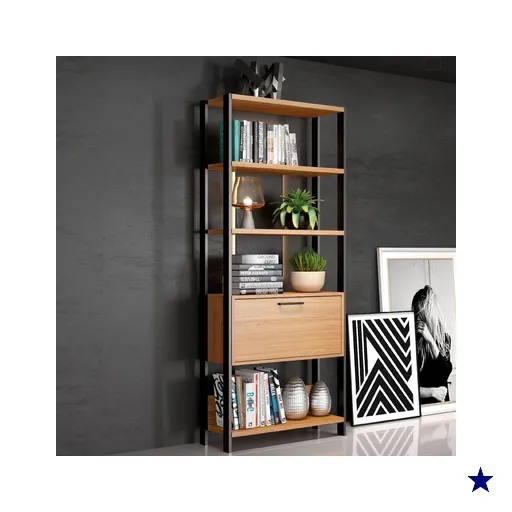 Estante 5 Prateleiras 1 Porta Basculante E95 Freijó/Preto Fosco 73 x 32 x 185…