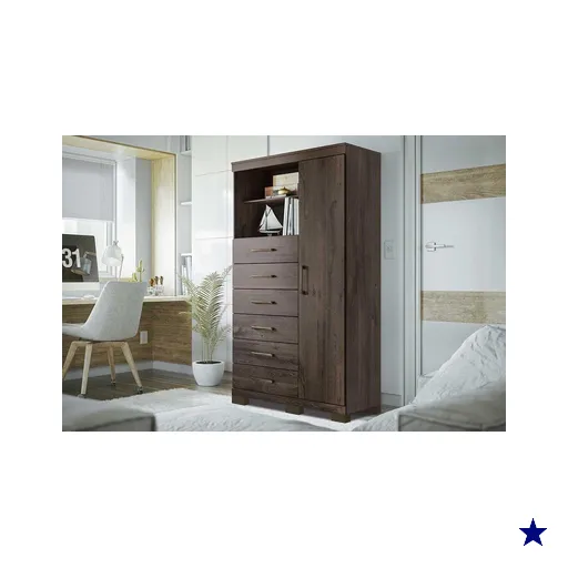 Cômoda de Quarto Marabá 1.6 c/ 1 Porta 2 Nichos e 6 Gavetas c/ Pés Ébano -…