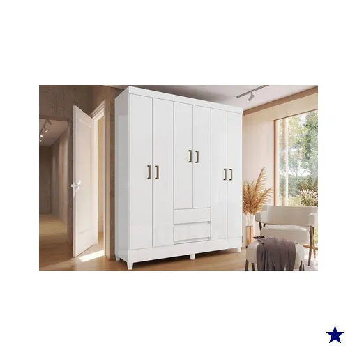 Guarda Roupa Casal 6 Portas c/Pés Fit Branco S. Andirá